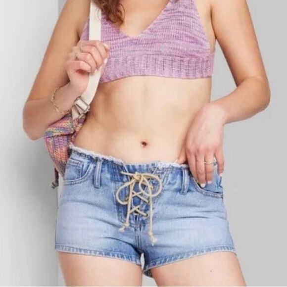 Wild Fable Lace Up Front Jean Shorts Size 8 or Size 14 NWT - Picture 1 of 15